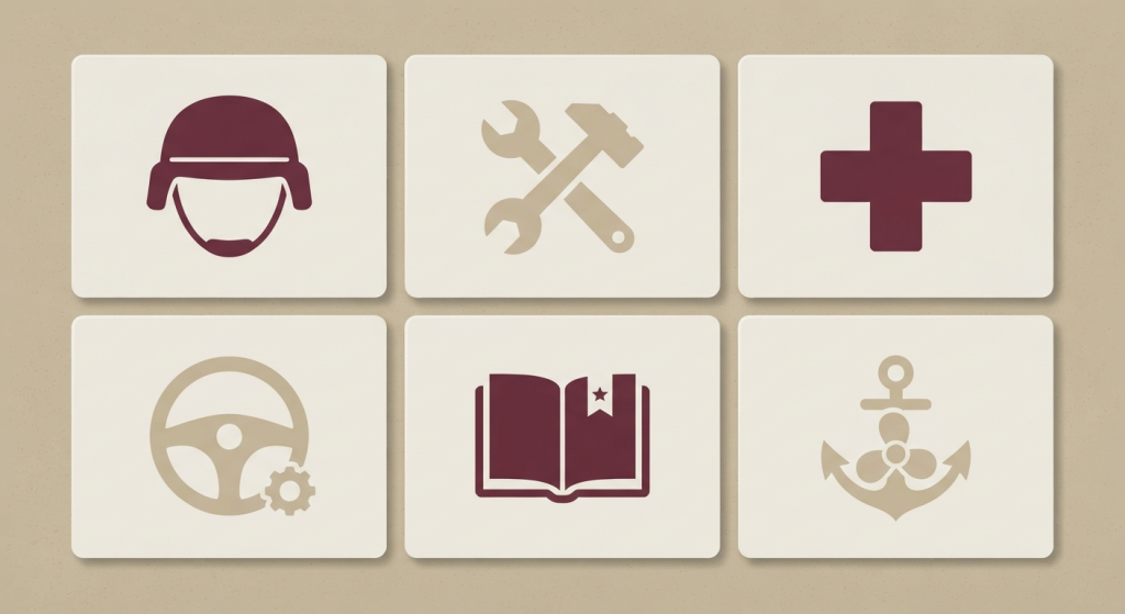 An infographic illustrating Qatar army jobs, career paths, and technical roles in the Qatar Armed Forces.